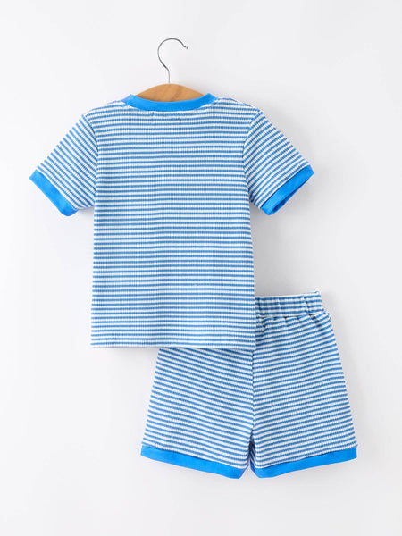 4th of July Flag Chenille Boys Set Blue Stripe Shorts: