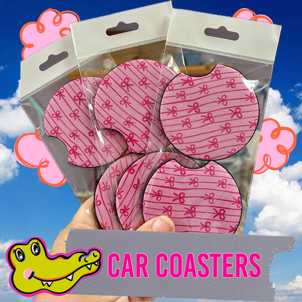 Pink bow car coasters