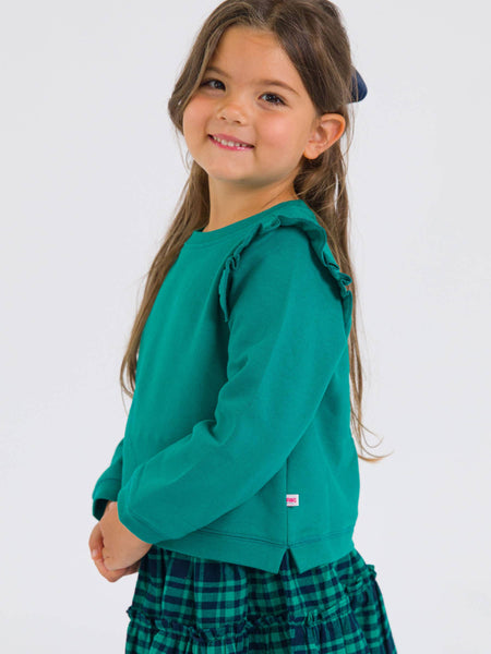 Girls Emerald Green Knit Flutter Sweatshirt