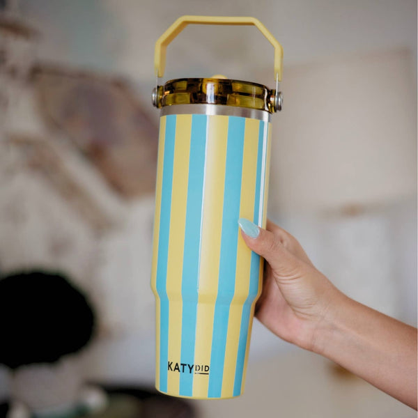Yellow and Aqua Stripe 30 Oz Cabana Tumbler: Yellow and Aqua Stripe
