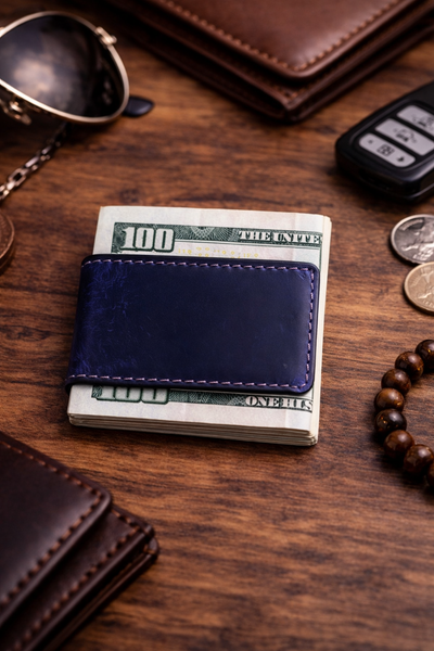 Genuine Full-Grain Leather Money Clip wallet: Light Brown