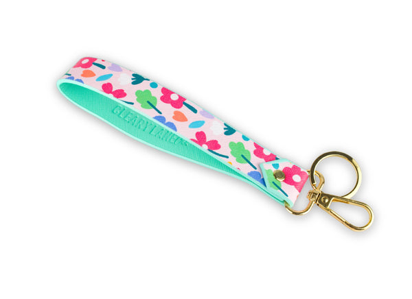 Keychain Wristlet Strap Blush Rainbow Flowers