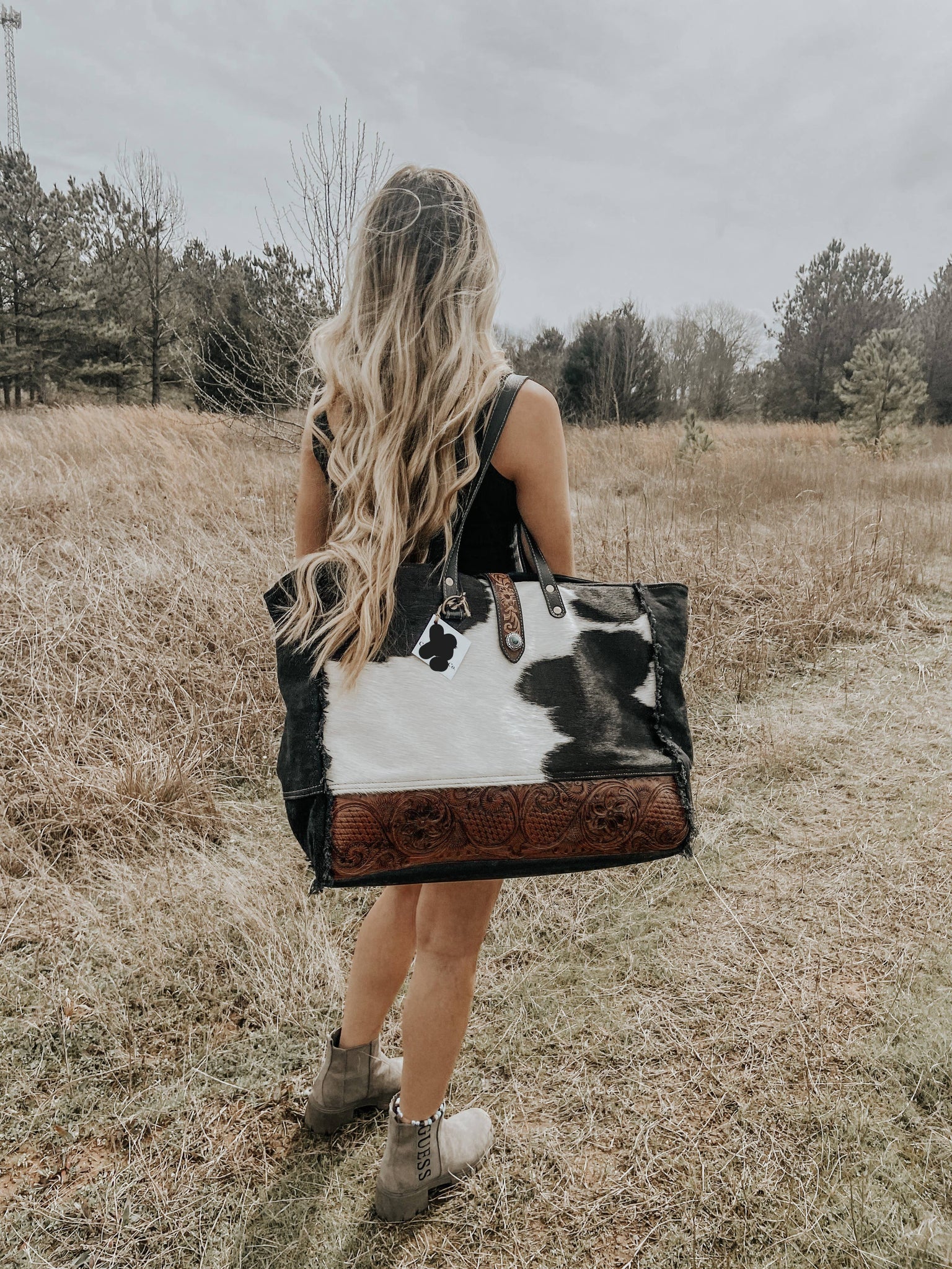 Cowhide Tooled Leather Travel Overnight Weekender Myra Bag