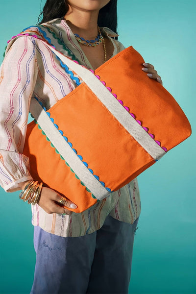 LAS Colorful Ricrac Detail Canvas Tote Bag: Large / White / One Size
