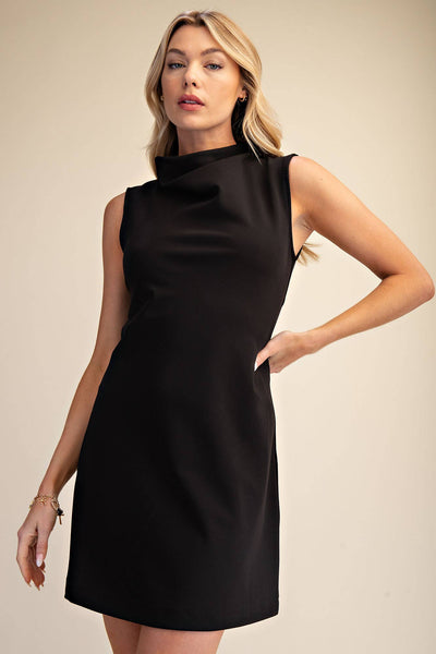 Cowl Neck Draped Sleeveless Mini Dress: Ivory