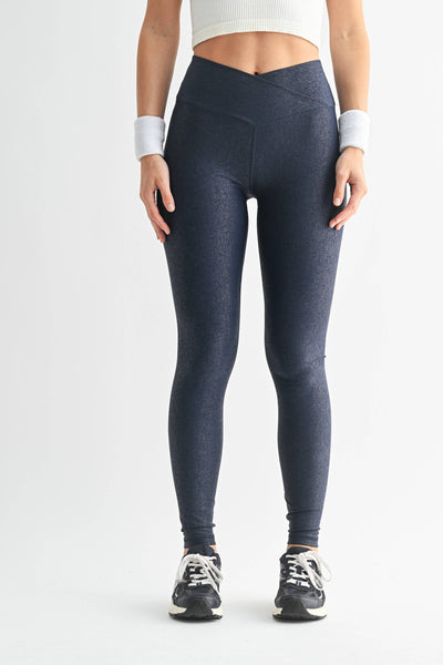 Leather Look Crossover Leggings: BURGUNDY