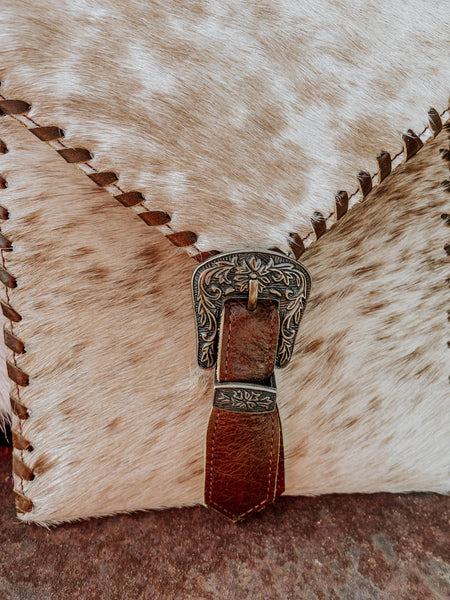 Cowhide Purse with Buckle Accent - Womens Handbags
