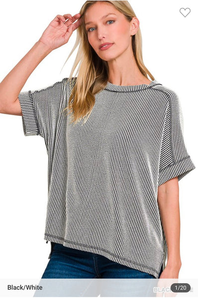 Ribbed short sleeve top