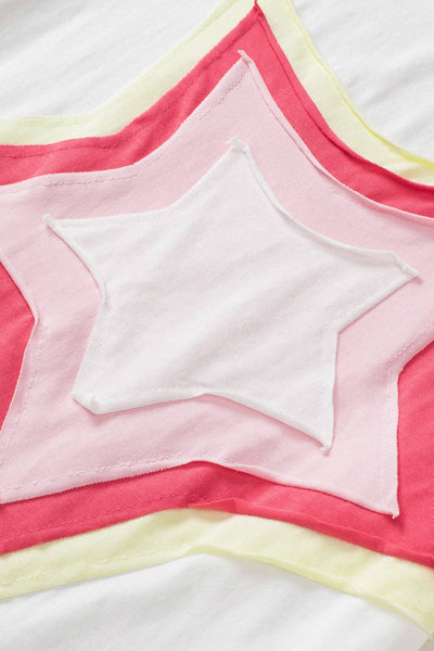 Colorblock Star Patched Half Sleeve Oversized Tee pink