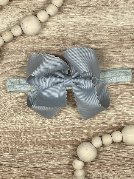 Classic Scalloped Bow - Headband - 4.5": Hot Pink