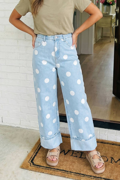 LAS-LIVE Polka Dot Barrel High Waist Jeans
