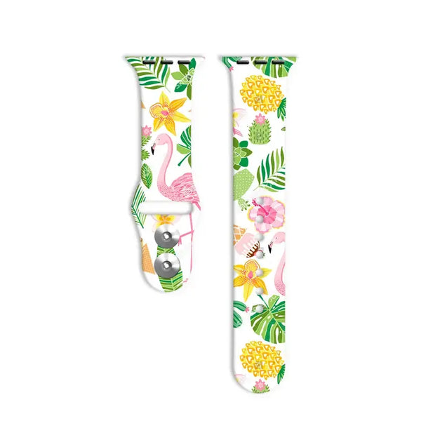 Printed Apple Watch Silicone Band Flowers Pineapple Turtles: Flamingo / 38/40/41mm