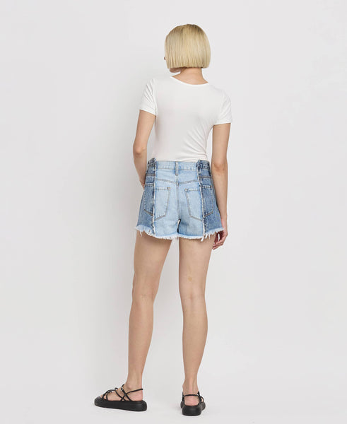 HIGH RISE TWO TONE PATCH DENIM SHORTS BY4330: FUTURESTIC