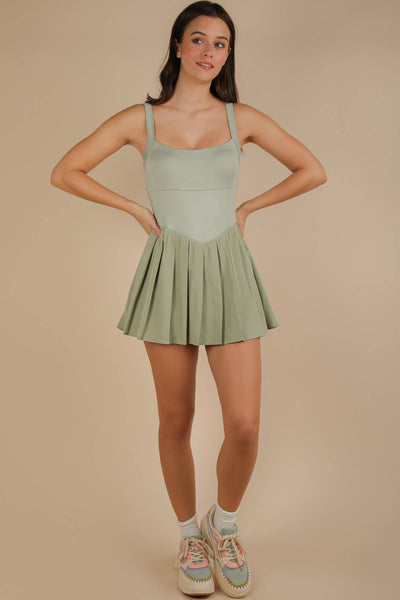 Pleated Skirt Activewear Dress W/ Under Shorts: SKY