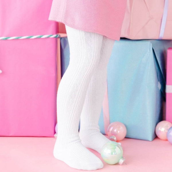 White Cable Knit Tights: