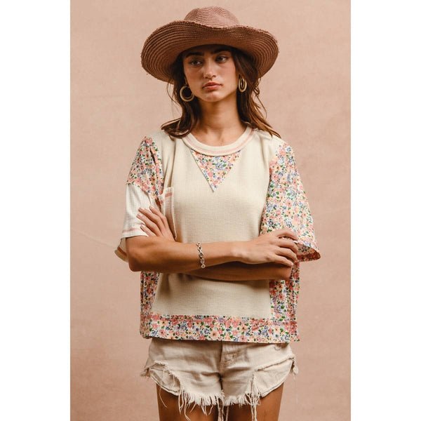 THERMAL AND GAUZE WITH FLORAL MIX AND MATCH TOP: IVORY