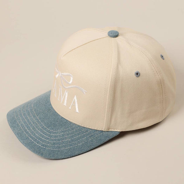 MAMA Ribbon Embroidered Two-Tone Trucker Hat: Black