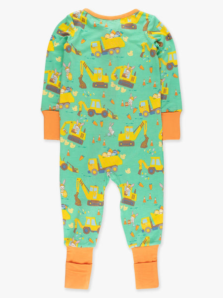 SoftSnooze™ Baby Bamboo Viscose Bunny Builders Convertible One Piece Footie Pajama: Green
