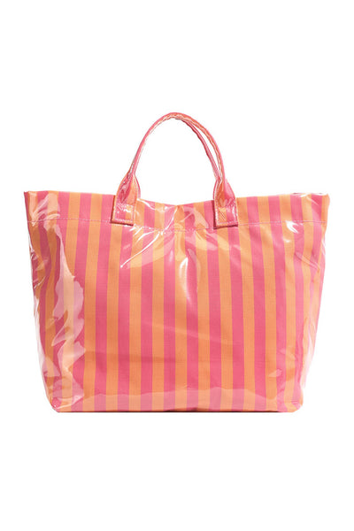 Glossy Striped Large Tote Bag: Rose / One Size