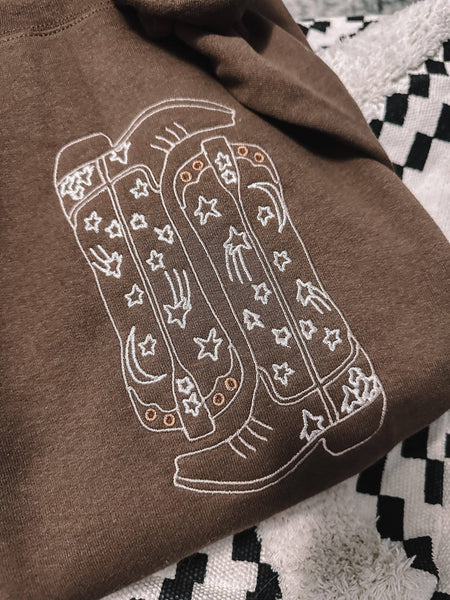 Embroidered Cowgirl Boots Sweatshirt: