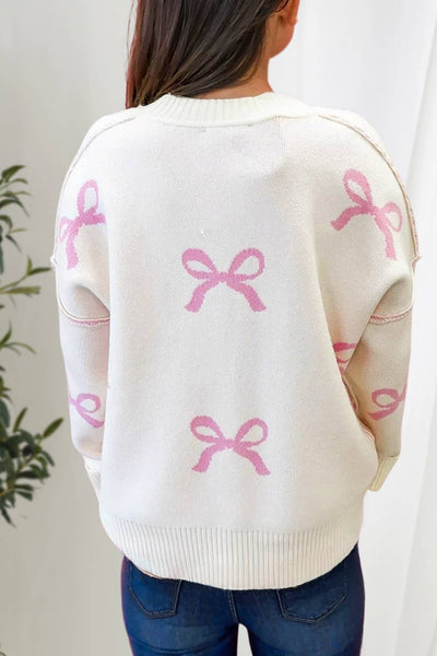 Lovely Bow Knot Ribbed Detail Sweater
