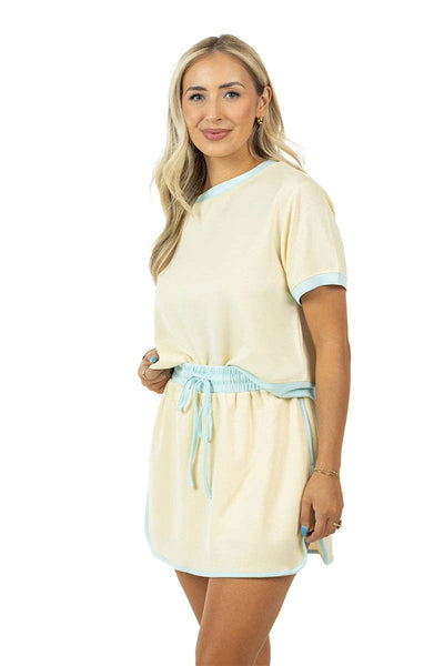 Yellow and Blue Contrast Cute Matching Skirt Set: Yellow