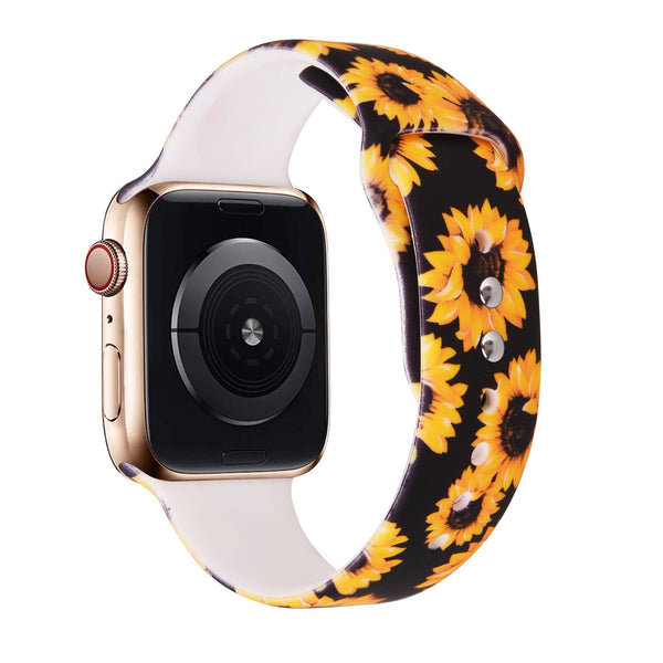 Printed Apple Watch Silicone Band Flowers Pineapple Turtles: Flamingo / 38/40/41mm