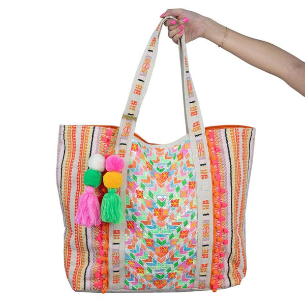 Multicolored Chevron Sequined Big Tote Bag: Multicolored