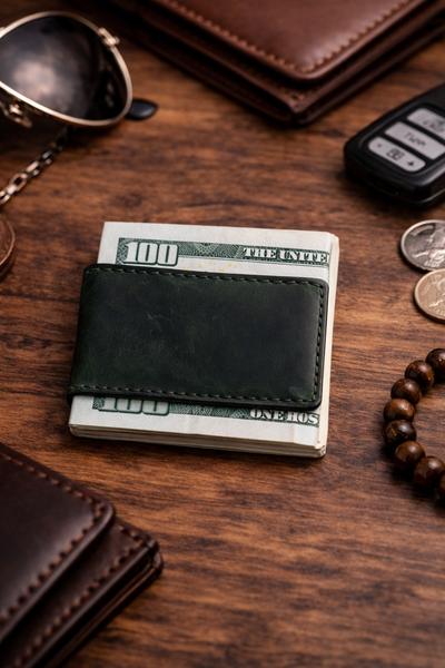 Genuine Full-Grain Leather Money Clip wallet: Light Brown