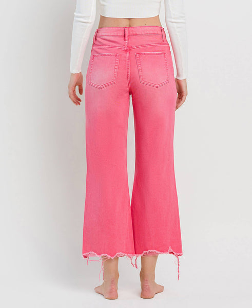 90'S VINTAGE SUPER HIGH RISE CROP FLARE JEANS V2736HP: HOT PINK