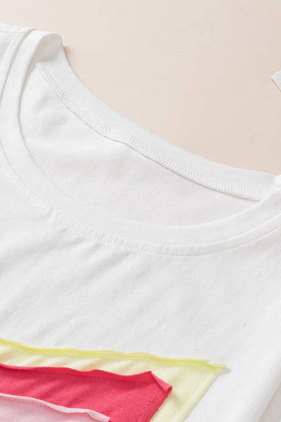 Colorblock Star Patched Half Sleeve Oversized Tee pink