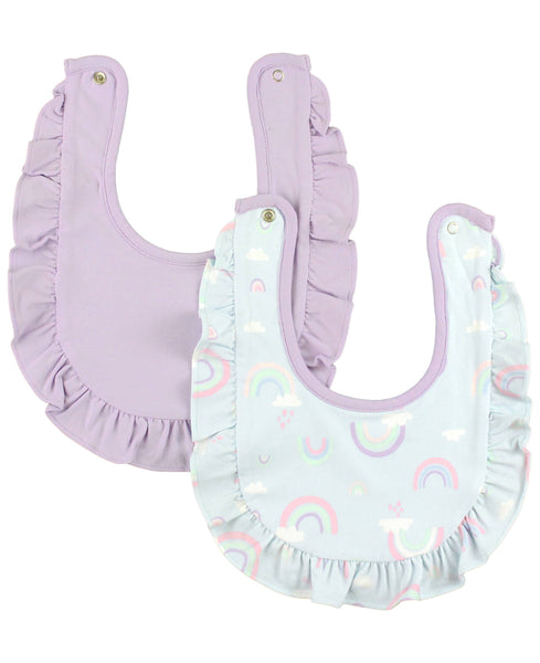 Baby Girls Ruffle Bibs Knit 2-Pack - Soft Rainbow & Lilac: Purple / One Size