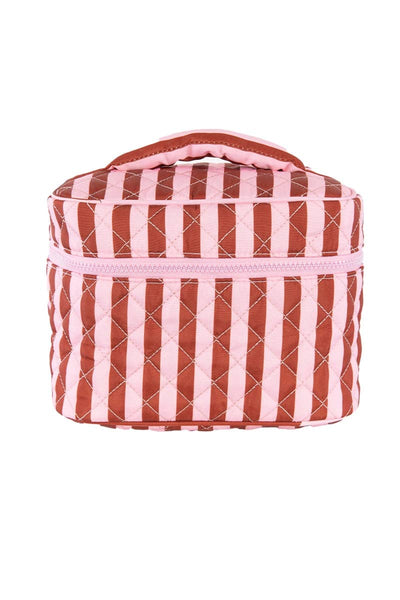 Pink and Wine Striped Cute Makeup Bag: Pink & Wine