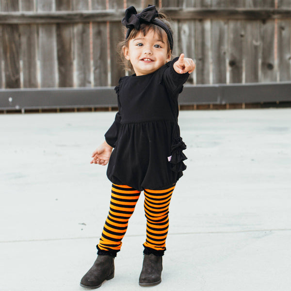 Baby Girls Black Knit Long Sleeve Flutter Bubble Romper: Black