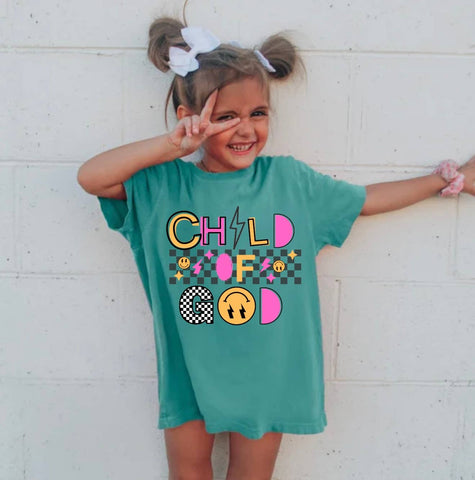 Youth Kids Child Of God Smiley Retro Graphic Tee: