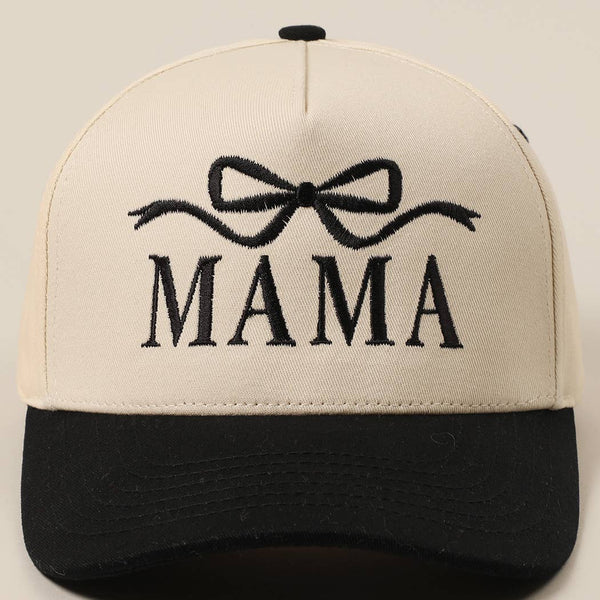 MAMA Ribbon Embroidered Two-Tone Trucker Hat: Black