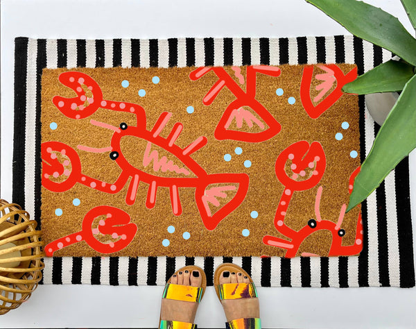 Lobster Coir Doormat, size 18x30, coastal welcome mat