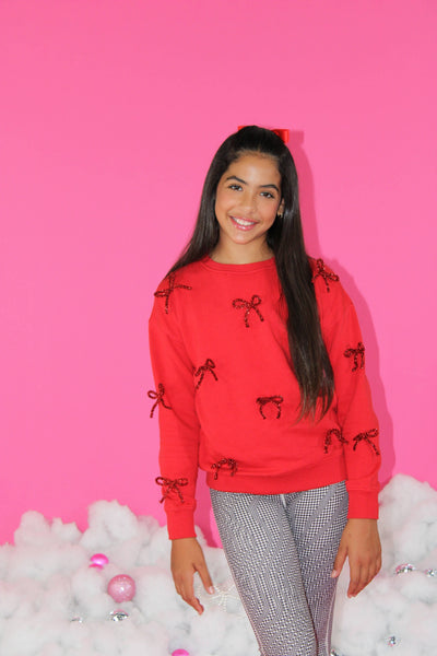Bow Applique Sweatshirt - TWEEN GIRLS