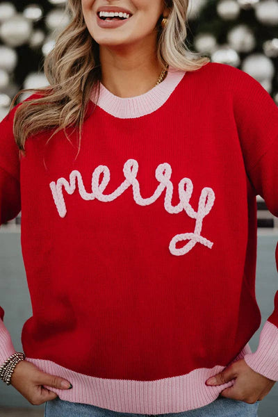Merry Wholesale Red Sweater Pullover: Red