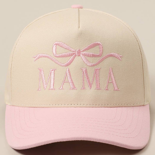 MAMA Ribbon Embroidered Two-Tone Trucker Hat: Black