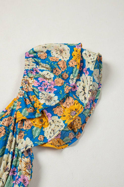 Floral Shirred Cut Out High Waist Jumpsuit: