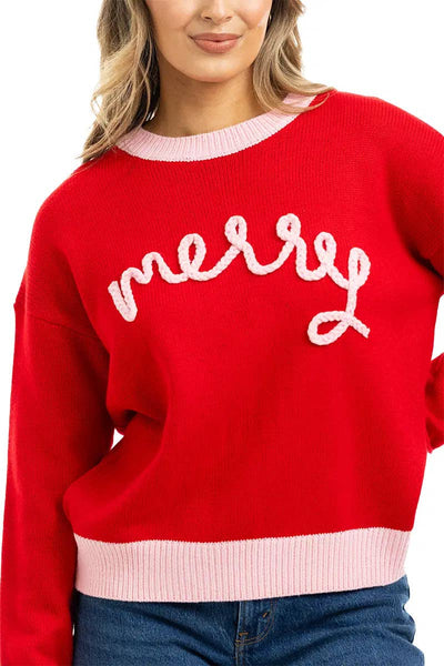 Merry Wholesale Red Sweater Pullover: Red
