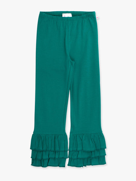 Girls Emerald Green Ruffle Flare Pants