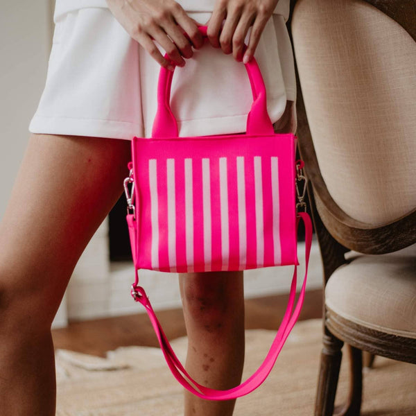 Hot Pink Striped Mini Tote Handbag: Hot Pink