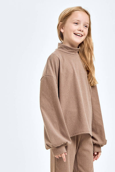 Corduroy Brush Mock Neck Sweater: Masala Pink
