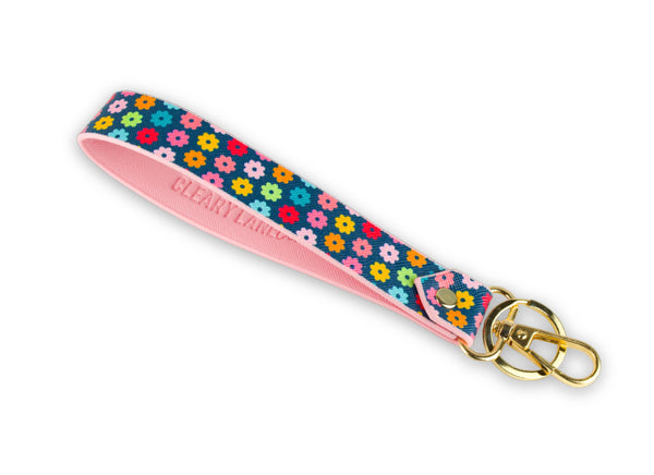 Keychain Wristlet Strap Blush Rainbow Flowers