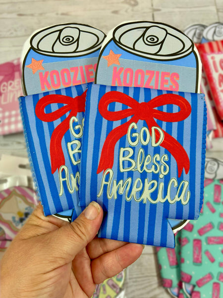 God bless America bow patriotic koozies : Regular