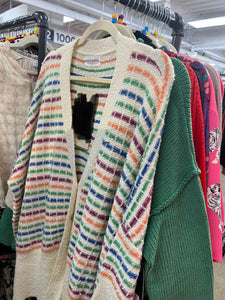 Multicolor striped textured knitted cardigan