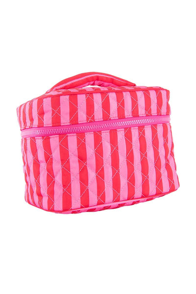 Pink and Hot Pink Striped Quilted Makeup Bag: Pink & Hot Pink