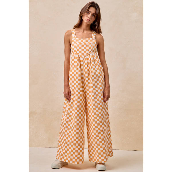 GAMEDAY THEME PLAID PRINTED OVERALL WITH PLEATS: RED / S
